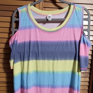 Sew In Love Pastel color striped shoulder cut-out short sleeved top